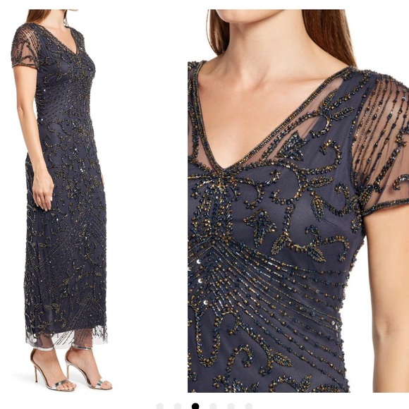 Pisarro Nights Beaded Mesh Column Gown - Picture 2 of 3